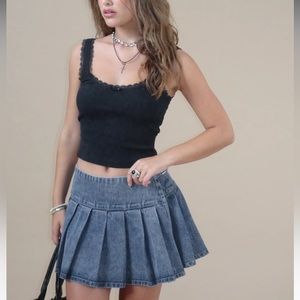 NWT CASTARI DENIM PLEATED MINI SKIRT - ACID BLUE